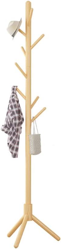 Solid Wood Coat Rack Freestanding Coat Tree Stand with 8 Hooks & Tripod Base for Coats Hats Bags Purses, for Entryway Hallway