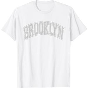 Brooklyn Arched Style Text White with Gray Print T-Shirt S