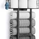 Aetyord Towel Racks for Bathroom - Wall Mounted Metal Rack with Wood Plank, Bathroom Storage Organizer, Towel Holder Stores 6 Large Rolled Towels Easily, Black with Wood Plank (XL (31"))