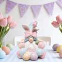 Hodao Easter Gnome Figurine, Resin Bunny Hat Gnome with Pastel Eggs & Bird, Hand-Painted Spring Tabletop Decor for Home, Shelf, Mantel, Tiered Tray, Easter Gift