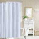 ORTIGIA Blue and White Striped Shower Curtain with 12 Metal Hooks, Crinkled Lightweight Textured Fabric Modern Farmhouse Minimalist Bathroom Curtain 72x72 Inch