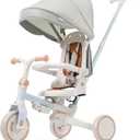 7 in 1 Baby Tricycle for 0 to 12 Months, Foldable Toddler Tricycle with Adjustable Parent Handle, Removable Pedals, Canopy, and Guardrail, Perfect for Outdoor Adventures (Blue)