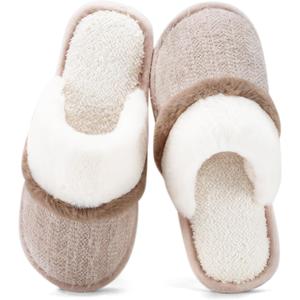 Cozy Slippers for Women Indoor and Outdoor Fuzzy House Shoes with Memory Foam Anti-Skid Sole Gifts for Women Mom Ladies (7-8 Women/5-6 Men, Beige)