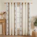 Linen Embroidered Drapes for Living Room 63 Inches Long Grey Boho Curtains 2 Panels for Bedroom Country Farmhouse Living Room Light Filtering Grommet Window Treatment 55x63 Inch, Grey on Beige
