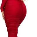 Rodawu Women's Sexy Deep V Neck Off Shoulder Bodycon Midi Dress (Red)