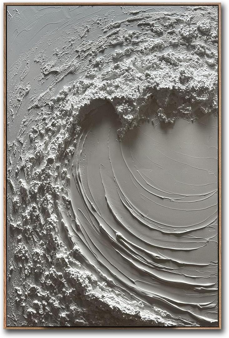V-inspire 24x36 Inches Modern Abstract 3D Wave Oil Painting on Canvas, Framed Wall Art, 24"L x 48"W