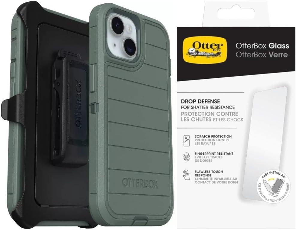 OtterBox iPhone 15 (Only) - Defender Series Case - Forest Ranger (Green) - with Screen Protector - Rugged & Durable - with Port Protection - Holster Clip Includes - Microbial Defense Protection