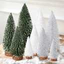 9Pcs Mini Bottle Brush Christmas Trees in 4 Sizes - Green, Silver, White Table Decorations