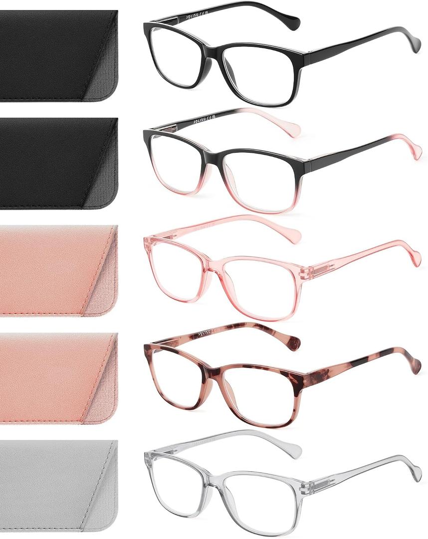 JOLISU 4 Pack Reading Glasses for Women/Men- Fashion Blue Light Readers Computer Eyeglasses W/Spring Hinge&Case(1.25)