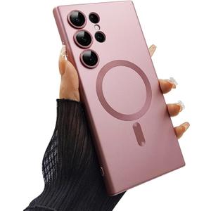 Magnetic case for Samsung Galaxy S24 Ultra Phone Case for Women/Men, Matte Luxury Soft Metallic Luster Design with Camera Lens Protector, Shockproof Anti-Scratch Phone Case 6.8" -Pink