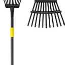 Garden Leaf Rake for Lawns, Adjustable Shrub Rake for Leaves Steel Handle 30-58", 11 Metal Tines 9" Wide Adult Kids Yard Small Metal Rake for Camping Debris Flower Beds