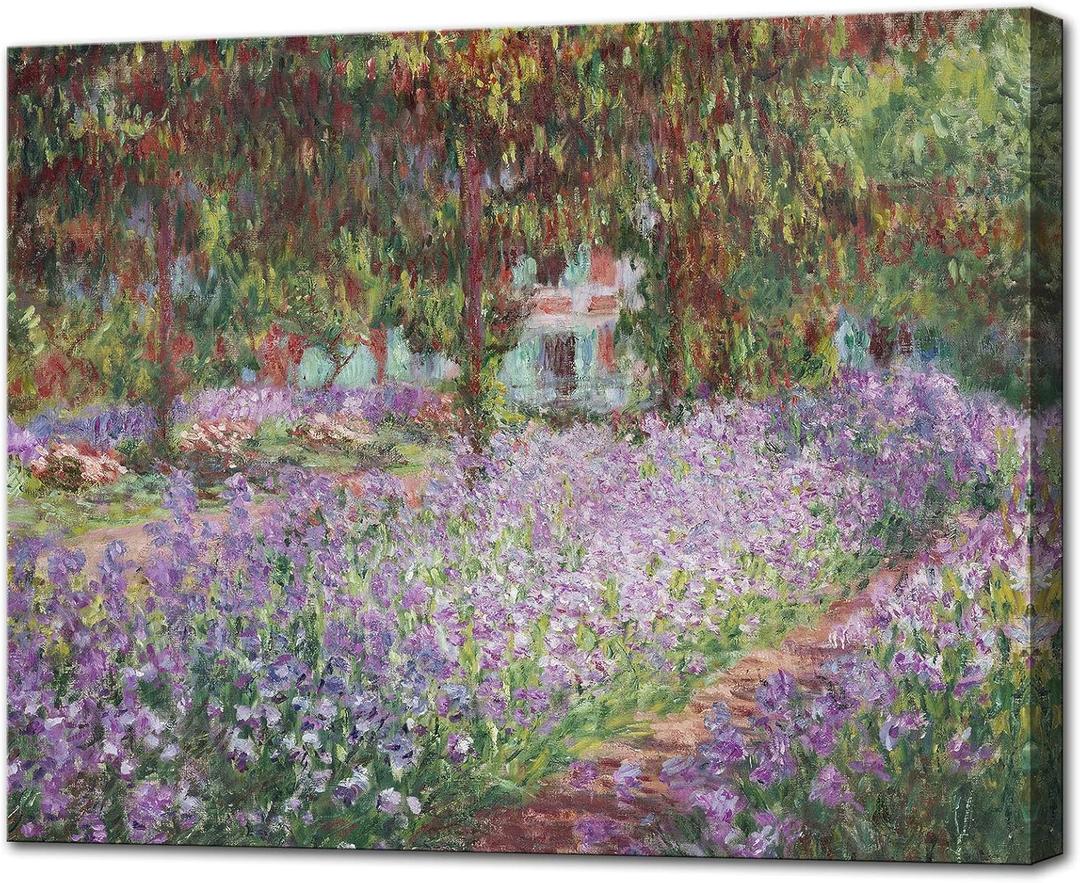 Irises in Monet's Garden, 1900 by Claude Monet - Large Canvas Art Bathroom Wall Decor Painting Print Framed for Living Room Bedroom Home Kitchen Decorations 24" x 36"
