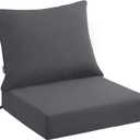 PatioGlow Outdoor Seat Cushion Set 24 x 24 x 4 Inch, Waterproof & Fade Resistant Patio Furniture Cushions with Removable Cover and Ties, Thick Deep Seating Pads for Outside Chair Sofa Couch, Grey
