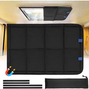 RV Skylight Window Shade, 23 " (L) x 15 " (W), Foldable Magnet RV Blackout Cover, UV Rays Protection Camper Trailer Fan Vent Cover, Waterproof Thickened Oxford Fabric (Black)