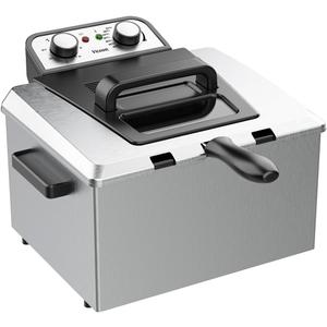 Vexon 5 Liters/21 Cups Deep Fryer, Electirc Deep Fryer with Baskets Home Use, 1800-Watt, Adjustable Temperature, Viewing Window (One Big Frying Basket, Stainless Steel, 5 Liters/21 Cups Oil Capacity)