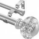 Silver Double Curtain Rod For Windows 66 to 120 Inches, 1 Inch Diameter Heavy-Duty Adjustable Dual Curtain Rod with Decorative Silver Foil Finials, Double Curtain Rod for Bedroom and Living Room