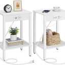 Set of 2 End Table with Charging Station, Narrow Side Table with USB Ports and Outlets, Nightstands with 2-Tier Storage Shelves, Sofa Table for Small Space Living Room Bedroom, White UTBT102W2