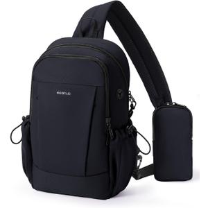 ECOHUB Anti-Theft Crossbody Bag Men Women, RFID Blocking Lightweight Sling Backpack Eco-Friendly with 9 Pockets Sturdy SBS Zippers Water Resistant for Travel Work Hiking Outdoor, Black