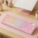 EWEADN V102 Wireless Keyboards, 98 Key Gaming Keyboard with Screen & Media Knob, Custom RGB Backlit, Tri-Mode BT5.0/2.4GHz/Wired Membrane Bluetooth Keyboard, Quiet Typing for Windows/MAC-Pink