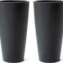 Step2 Tremont Tall Round Tapered Planter, Large Planters for Outdoor Plants, Gardening and Flower Pot for Patio or Porch, Efficient Drainage, Durable Plastic, Onyx Black, 2-Pack