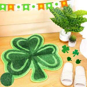 Cindeer St Patricks Day Shamrock Bathroom Rugs Lucky Shamrocks Clover Decorative Doormat Washable Kitchen Rugs Comfort Nonslip Doormats Rug Shower Bedroom Decor (Color Matching Style,23.6 x 25.2 Inch)