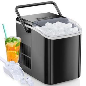 DUMOS Countertop Ice Maker, Portable Ice Machine Self-Cleaning, 9 Cubes in 6 Mins, 26.5Lbs/24H, 2 Sizes of Bullet Ice, Ice Scoop, Basket & Handle, Ice Cube Maker for Home Kitchen Party,1.5 L, Black