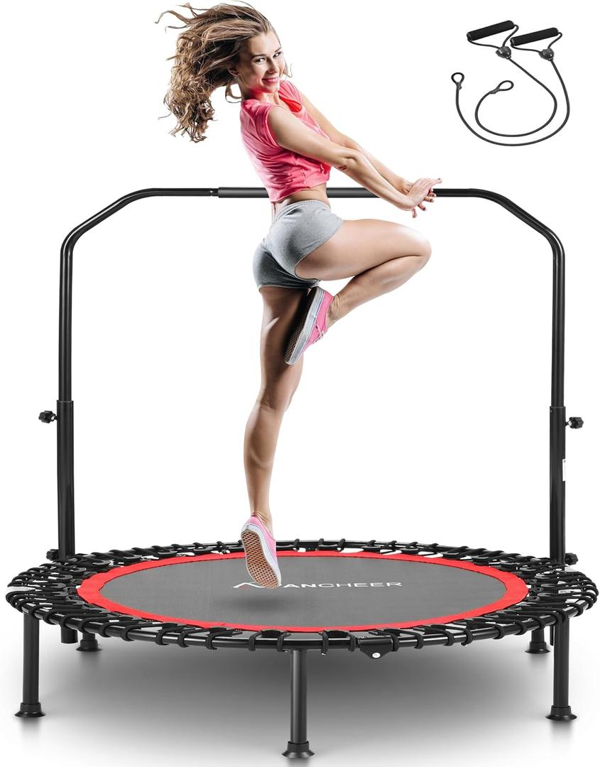 ANCHEER Rebounder Trampoline for Adults, Mini 40" Foldable Exercise Trampoline with Adjustable Handle, Max Load 450lbs, Stable & Sturdy for Indoor Workout (Red)