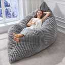 Hobestluk 3 in 1 Bean Bag Chair Giant Bean Bag Chairs Convertible Bean Bag Floor Cushion with Machine Washable Cover, Beanbag Chairs for Adult (Grey), 75 Inches X 56 Inches X 7 Inches