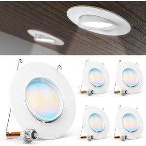 Sunco 5/6 Inch LED Can Lights Retrofit Recessed Lighting, Gimbal Downlight Adjustable, 800 LM, 12W=60W, Selectable CCT 2700K/3000K/3500K/4000K/5000K, Dimmable, Damp Rated UL 4 Pack