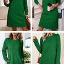 BLENCOT Womens Casual Pullover Sweatshirt Dress Crewneck Long Sleeve Trendy Fall Textured Solid Mini Dresses with Pockets (S)