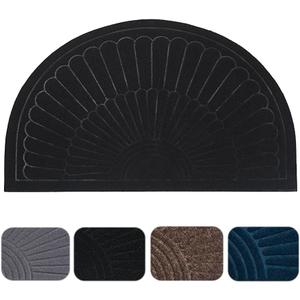Half Round Front Door Mat Welcome Mats, Absorbent Dirt Trapper Half Circle Doormat Outdoor Indoor Non-Slip Backing Entry Mat Rug Low Profile for Entryway Home High Traffic Area (1, Black)