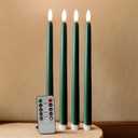 Green Flameless Taper Candles with Remote, Flickering Christmas LED Candlesticks Battery Powered Set of 4 Green
