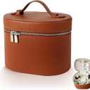 Makeup Case, Large Capacity Leather Makeup Bag with Removable Washable Compartment, Portable Waterproof Leather Cosmetic Case, Multi-functional Travel Organizer, Brown