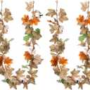 SUQ I OME Fall Maple Leaf with Pumpkin Garlands forHalloween Thanksgiving Day Party Art Decor (6 feet-2 pack)