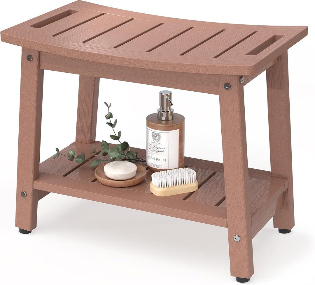 Waterproof HDPE Shower Bench for Inside Shower, Shower Stool, Brown, Large 21x12.5x17.5 Inch