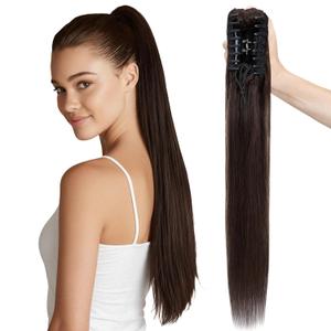MY-LADY Ponytail Extension Human Hair Claw Clip in Ponytail Hair Extension Straight Pony Tail Hair Extensions Real Human Hair for Women Dark Brown 16 Inch 105g