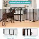 No Pawblems Free Standing Dog Gate with Door, 30'' Tall Foldable Dog Fence for Indoor & Outdoor, Up to 208 Inch Extra Wide Puppy Gate for Stairs, Hallways, Doorways, Deck, Yard (Black, 8 Panels)