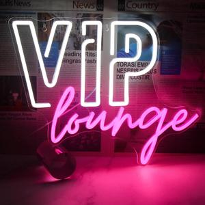 Horseneon VIP Lounge Neon Signs for Wall Decor, VIP Neon Lights Signs for Room Decor, Led Light Up Sign with USB Powered for Bar, Hotel, Cafe, VIP Room, Home Decoration (Pink&White)