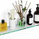 20 Inches Glass Shelves for Bathroom, Brushed Gold Floating Glass Shelf Stainless Steel Tempered Glass Bathroom Shelves for Wall Mount Modern