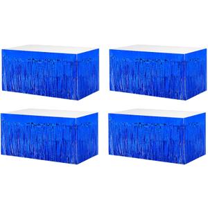 4 Pack 29x108 Inch Metallic Foil Fringe Tinsel Table Skirts for Rectangle Tables Streamer Curtains Backdrop for Wedding, Birthday, Parade Floats, Christmas, Halloween Party Decoration(Blue)