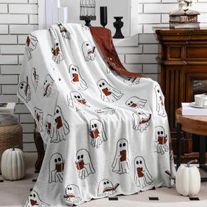 Christmas Halloween Ghost Reading Book Blanket 50 x 60 Inches Soft Knit Throw with Ghosts Reading Book Pattern Halloween Christmas Decoration Gift for Living Room Couch Sofa Bed