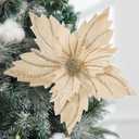 6 Pcs 12" Large Glitter Poinsettia Artificial Christmas Flowers with Stems Xmas Tree Wreath Ornaments New Year Home Wedding Party Decor (Champagne)