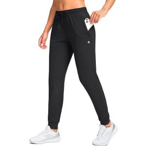 G Gradual Women's Joggers Pants with Zipper Pockets Tapered Running Sweatpants for Women Lounge, Jogging (Medium, Black)