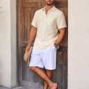 Runcati Mens Casual Shirts Button Down Short Sleeve Lightweight Linen Shirt Summer Beach Tops with Pocket (X-Large, Beige)