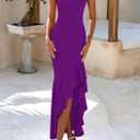 PRETTYGARDEN Wedding Guest Dresses for Women 2026 Summer Formal Gala Maxi Dress Ruffle Mermaid Cocktail Long Dresses (Purple, S)