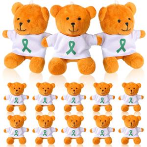 Blueweenly 18 Pcs Bulk Mental Health Awareness Bear 4 Inch Green Ribbon Plush Toys Green Mental Health Awareness Ribbon Bear Gifts for Volunteer Charity Fundraiser Event Supplies
