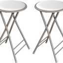 Lavish Home Folding Stool - Set of 2 Counter Height Bar Stools 24-Inch Backless Folding Chairs with 225lb Capacity for Kitchen, Rec Room, or Game Room (White)