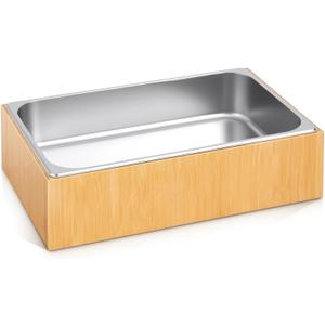 Ice Housing Bin with Removable Tray Ice Holder Container Wine Beer Champagne Drink Bucket Beverage Tub for Freezer Display Buffet Bar Counter Party Drink Chiller(Bamboo and Steel,21" X 13" X 5.5")