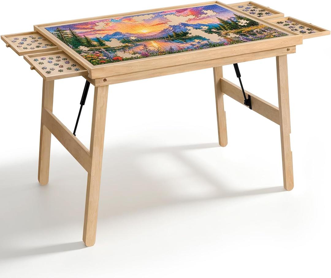 TEAKMAMA No-Assembly Puzzle Table, 1500Pcs 27.6" H Puzzle Board for Adults