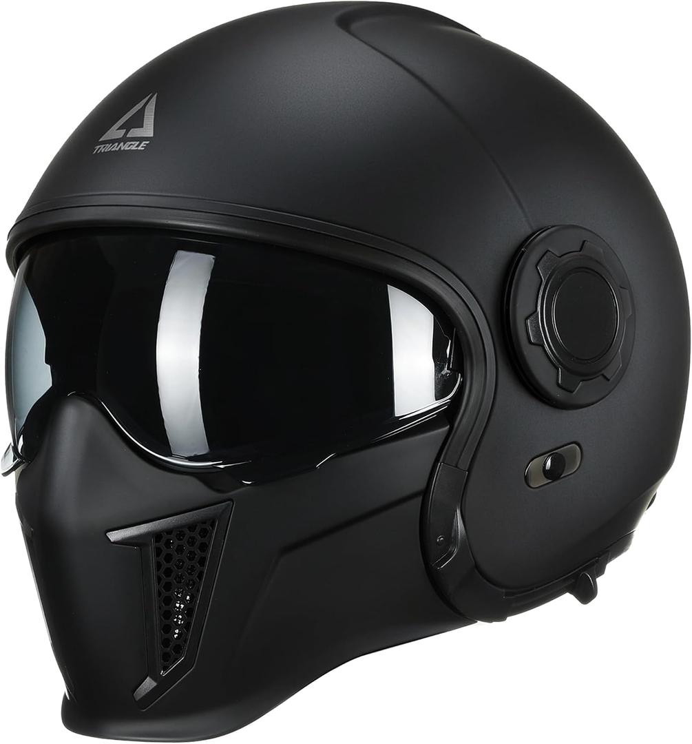 TRIANGLE Full Face Motorcycle Helmets,Off-Road Motocross Helmet for Men & Women,Dual Visor with Internal Tinted Sunshield,Open Face 3/4 Adult Racing Helmet DOT Approved (Black,XL)
